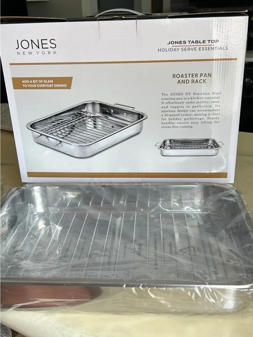 Jones New York Stainless Steel Roaster Pan with Removable Rack - Silver